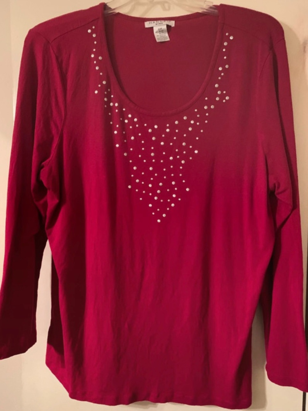 Hannah Fuchsia Long-Sleeve Scoop Neck Top with Silver Stud Accent